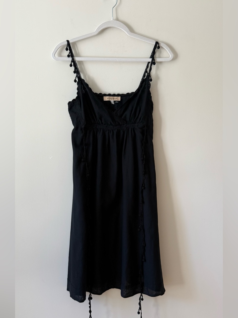 See by Chloé Black Embroidered Crochet Tassel Midi Dress Size 36 / US 4
